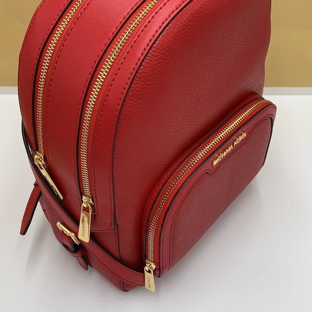 Michael Kors Jaycee Medium Pebbled Leather Backpack Bright Red NWT